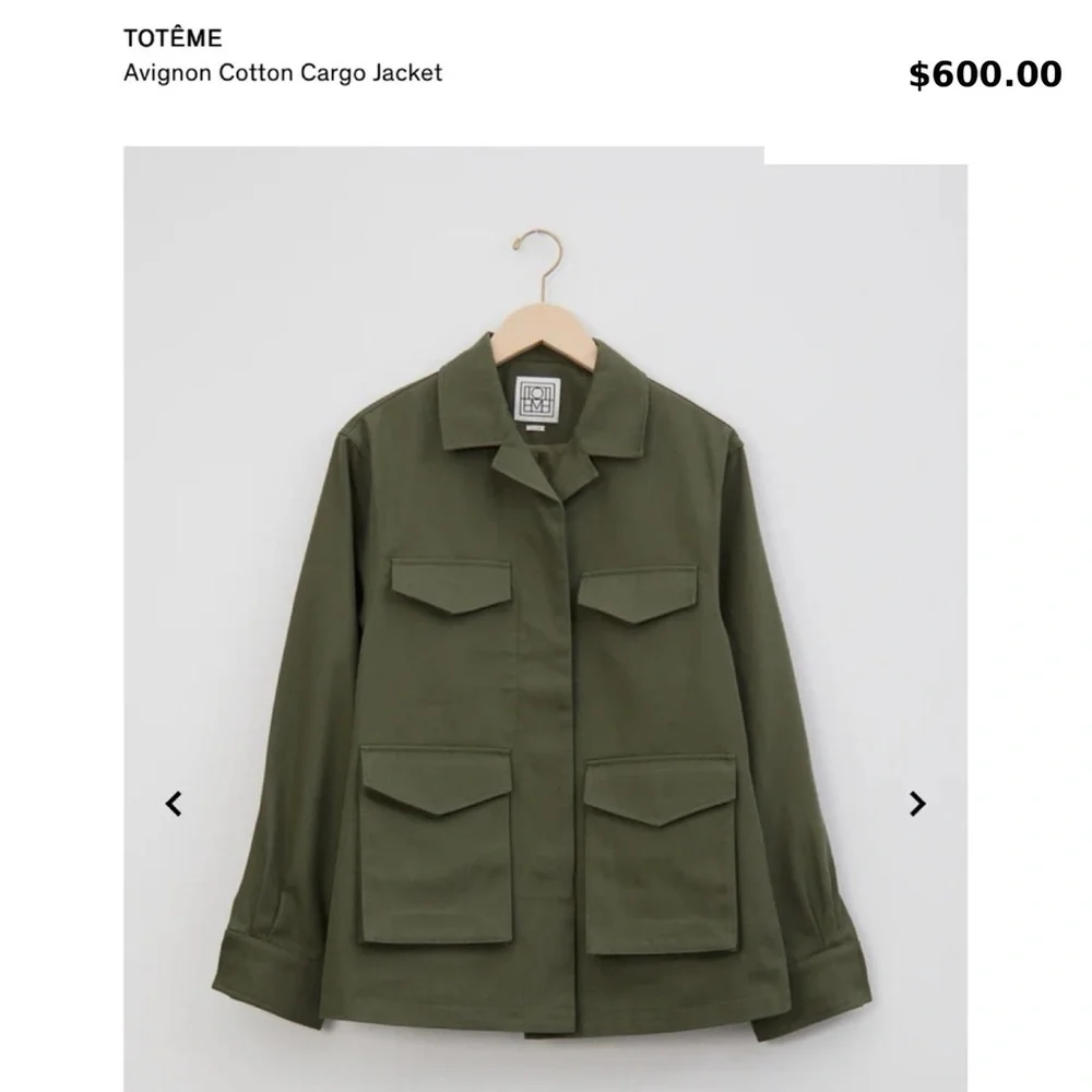Toteme Avignon Utility Jacket Khaki Green – Oversized Cotton Size 32 | US XS
